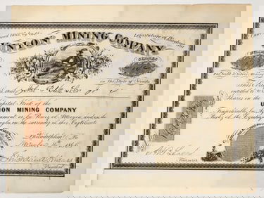 Union Mining Company Stock Certificate, Lander County, Nevada, 1865 [204825]