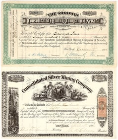 Two Different Lander County, Nevada Mining Stock Certificates, 1860s-80s [203537]