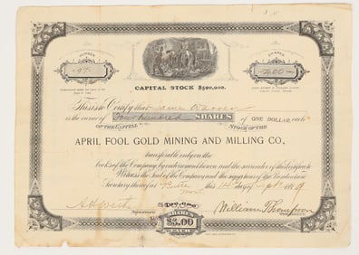 April Fool Gold Mining & Milling Co. Stock Certificate, 1899 [204915]