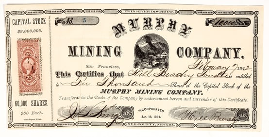 Murphy Mining Company Stock Certificate, 1872 [195378]