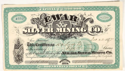 Newark Silver Mining Co. Stock (GT Brown Lith.) [200249]