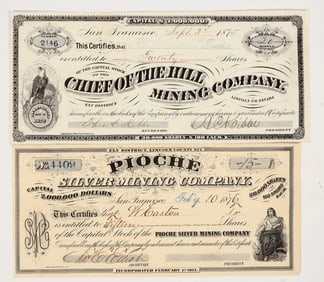 Two Different Pioche-Area, Nevada Mining Stock Certificates [204182]