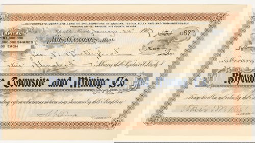 Rhyolite Townsite and Mining Company Stock Certificate, 1907 [205041]