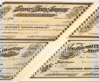 Two Different 1870s Devils Gate District, Comstock Mining Stock Certificates [204762]