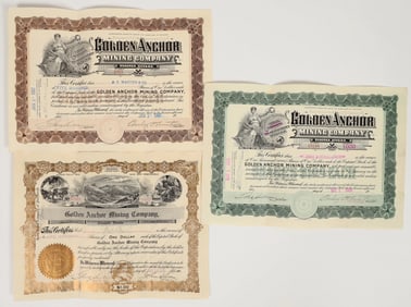 Golden Anchor Mining Co. Stocks, 1905-1908 (3) incl. Nat Boas [204301]