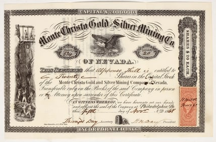 Monte Christo Gold & Silver Mining Co. Stock Certificate, 1868 [203579]