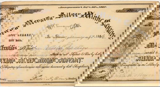 Sierra Nevada Silver Mining Company Stock Certificate, 1866 [201656]