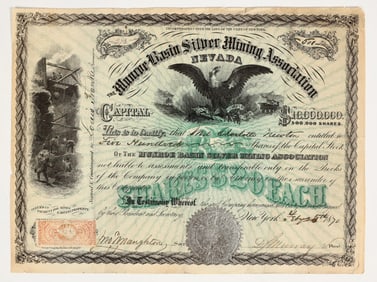 Munroe Basin Silver Mining Association Stock Certificate, 1870 [201356]