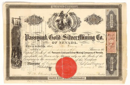 Passyunk Gold & Silver Mining Co. of Nevada Stock Certificate, 1868 [195864]