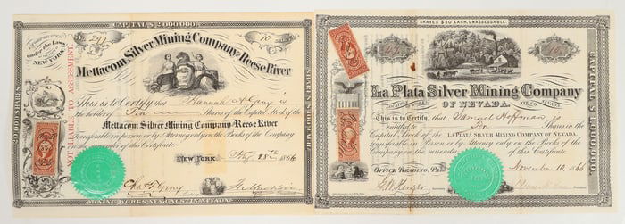 Two Different 1860s Nevada Mining Stock Certificates  [205243]