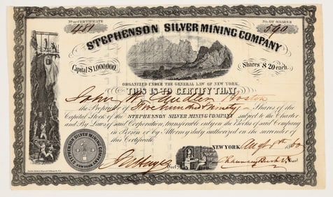 Stephenson Silver Mining Company Stock Certificate, Fort Fillmore, New Mexico, 1860 [204999]