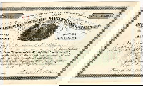 Great Republic Silver Mining Company Stock Certificate, 1881 [195368]