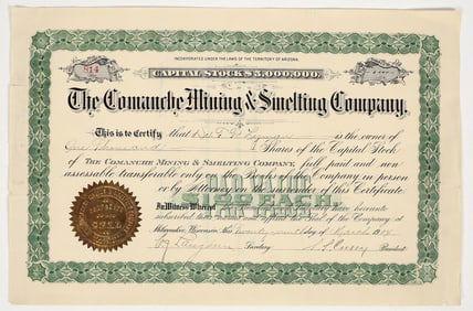 Comanche Mining & Smelting Company Stock Certificate, 1904 [204537]