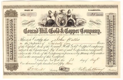 Conrad Hill Gold & Copper Company Stock Certificate, 1853 [203562]
