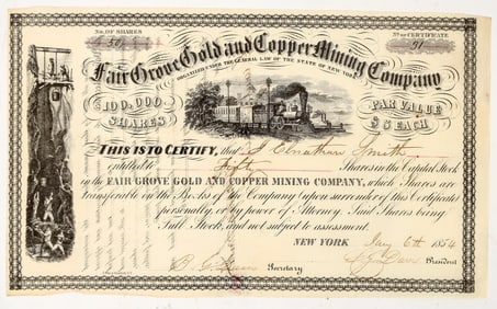 Fair Grove Gold & Copper Mining Co. Stock Certificate, North Carolina, 1854 [204826]