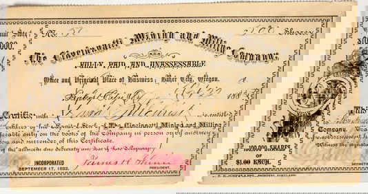 Cincinnati Mining & Milling Company Stock Certificate, 1883 [201728]
