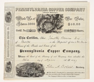 Pennsylvania Copper Company Stock Certificate, 1847 [204829]