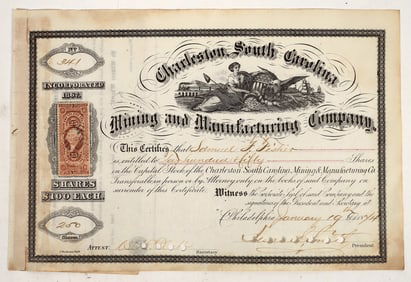 Charleston South Carolina Mining & Manufacturing Co. Stock Certificate (Phosphate Mining) [204834]