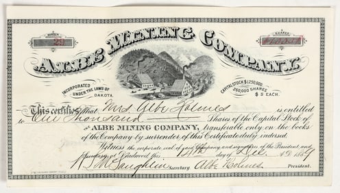 The Albe Mining Co. Stock, Dakotas, 1889 [201201]