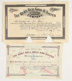 Ruby Bell Gold & Silver Mining Stock Pair, One Signed by Seth Bullock [201477]
