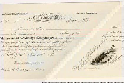 Esmeralda Mining Company Stock Certificate, South Dakota, 1881 [204165]