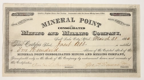 Mineral Point Consolidated Mining & Milling Co. Stock, Utah, 1880 [205376]
