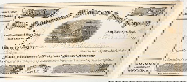 Little Cottonwood Mining and Tunnel Co. Stock, Utah Territory [204949]