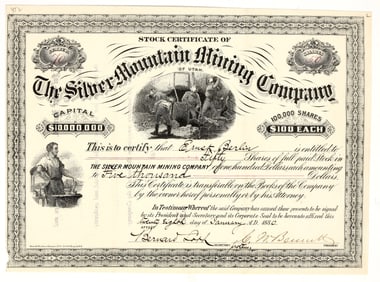 Silver Mountain Mining Company of Utah Stock Certificate, 1880 [195887]
