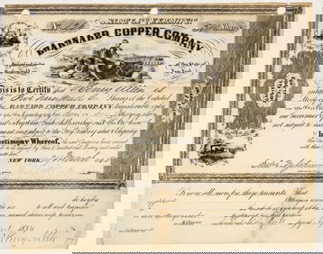 Barnard Copper Company Stock Certificate, Vermont, 1855 [195874]
