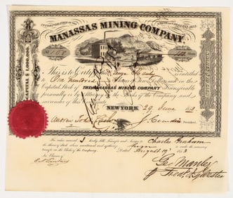 Manassas Mining Company Stock Certificate, 1853 [201536]