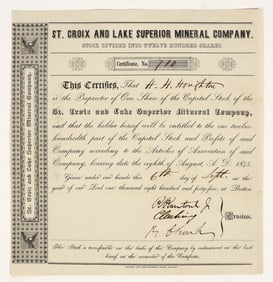 St. Croix & Lake Superior Mineral Company Stock Certificate, 1845 [204203]
