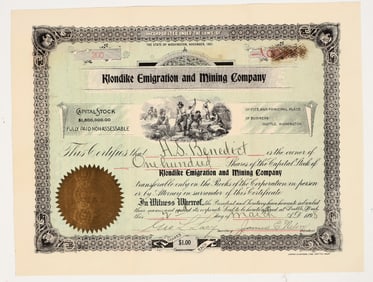 Klondike Emigration & Mining Co. Stock Certificate, 1898 [204191]