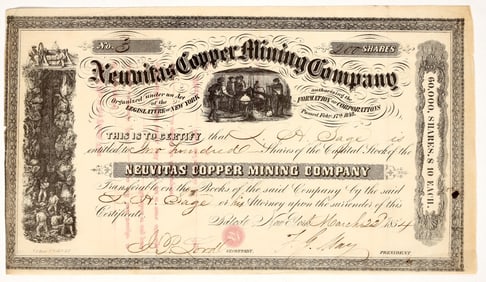 Neuvitas Copper Mining Company Stock Certificate, Cuba, 1854 [195367]
