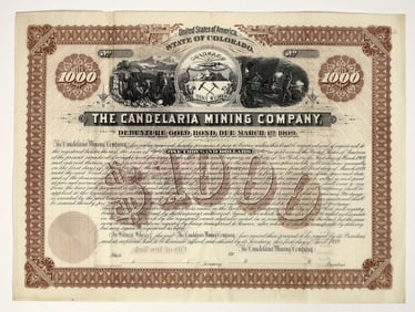 Candelaria Mining Company $1,000 Specimen Bond, 1889 [204616]