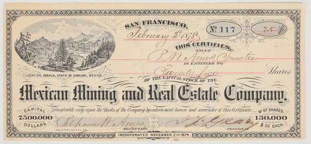 Mexican Mining And Real Estate Co. Stock (GT Brown Lith.) [200259]