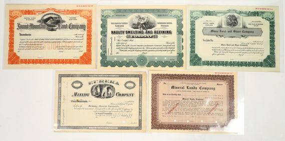Five Different Specimen Mining Stock Certificates [195918]