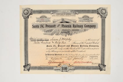 Santa Fe, Prescott & Phoenix Railway Company Stock Certificate, 1896 [201792]