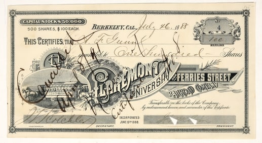 Claremont University and Ferries Street Railroad Co. Stock [200242]