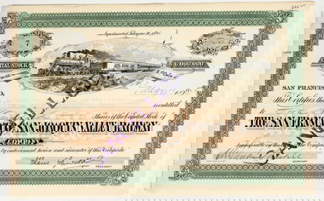 San Francisco & San Joaquin Valley Railway Stock Certificate, 1895 [201370]