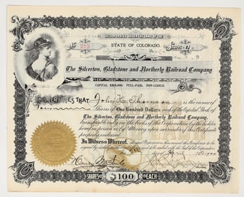 Silverton, Gladstone & Northerly Railroad Company Stock Certificate, 1904 [201783]