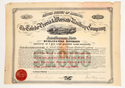 The Toledo Peoria & Warsaw Railway Co. Bond with RN [200167]