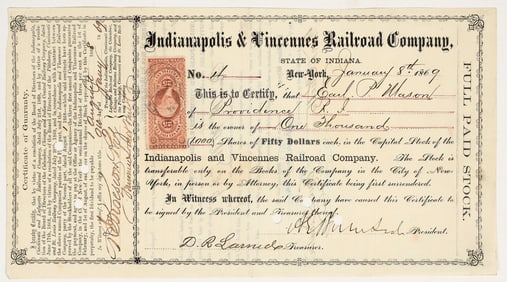 Indianapolis & Vincennes Railroad Co. Stock [200217]