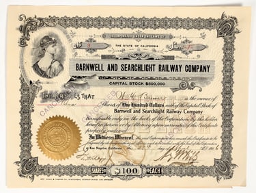 Barnwell & Searchlight Railway Company Stock Certificate, #3 Issued [201619]