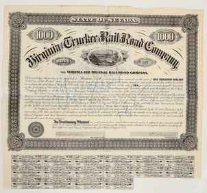 Virginia & Truckee Railroad Bond Signed by William Sharon, 1874 [205380]