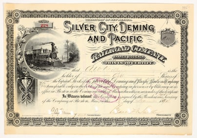 Silver City, Deming and Pacific Railroad Co. Stock Certificate, 1894 [205384]