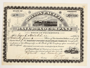 Oregon Pacific Railroad Company Stock Certificate, 1881 [205373]