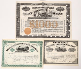 Railroad Stocks with C.P. Huntington Signatures, 3,  1880s [192119]