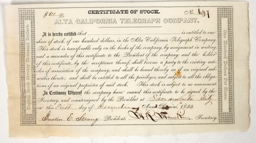 Alta California Telegraph Co. Stock [204946]