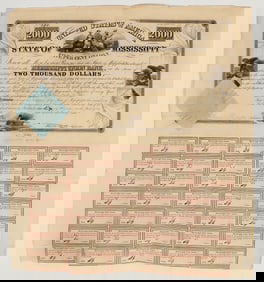 State of Mississippi Bank Loan, 1838, Signed by Governor [201537]