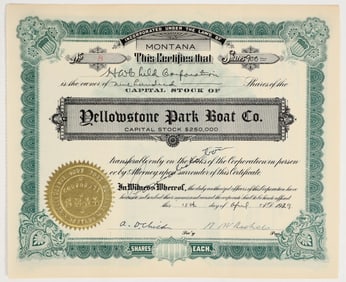 Yellowstone Parks Boat Co. Stock to Harry W. Child [201216]